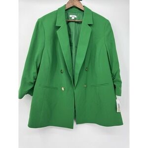 Bar III Womens Plus Ruched Double-Breasted Blazer Green Holiday Party Career NWT